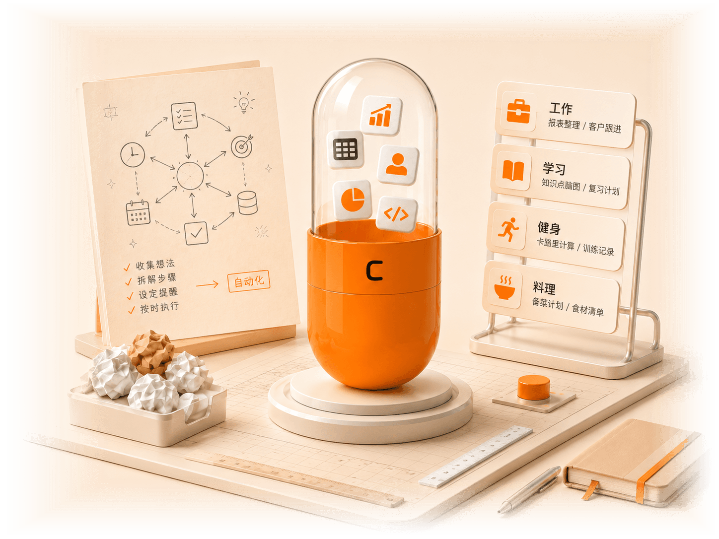 Capsule 将工作、学习、健身、料理等重复日常封装成工具的胶囊主视觉